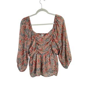 American Eagle Floral Smocked Baby Doll Blouse Boho Cottage Womens Size XL